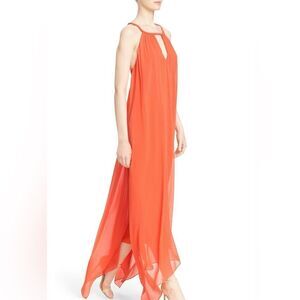 Alice + Olivia Jaelyn tangerine Halter w/ Braided Neckline maxi dress SZ small